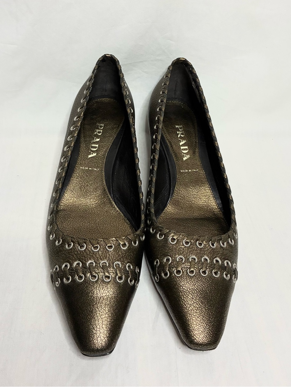 Prada Vintage Metallic Grommet Leather Shoes